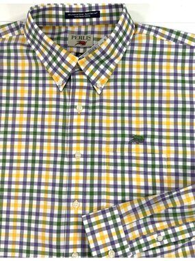 Perlis Mens Shirt Button Up Long Sleeve 2XL Mardi Gras New Orleans LSU Crawfish